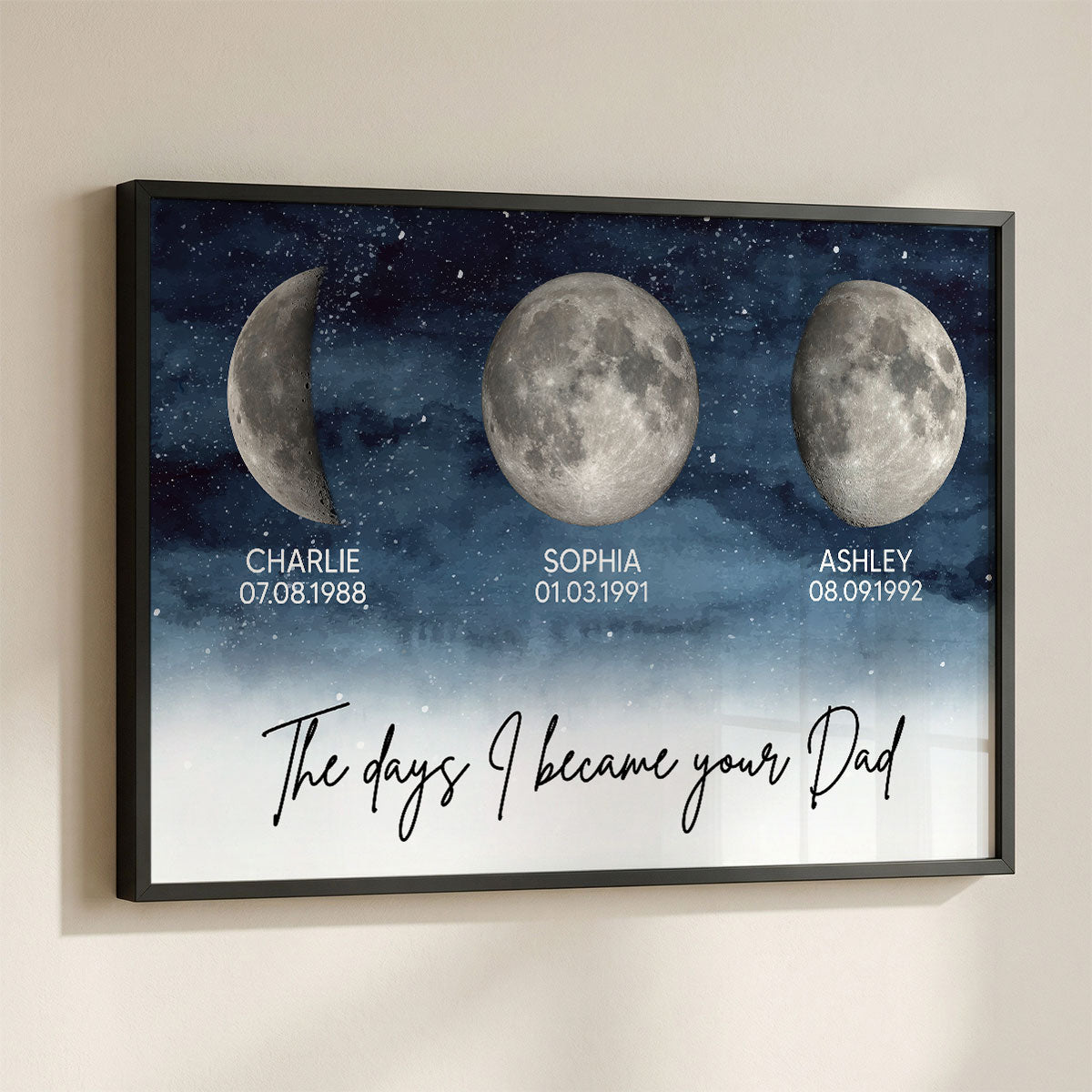 The Days I Became Your Dad Custom Children Birthdate Moon Phase - Personalized Poster - Heartfelt Father's Day For Dad