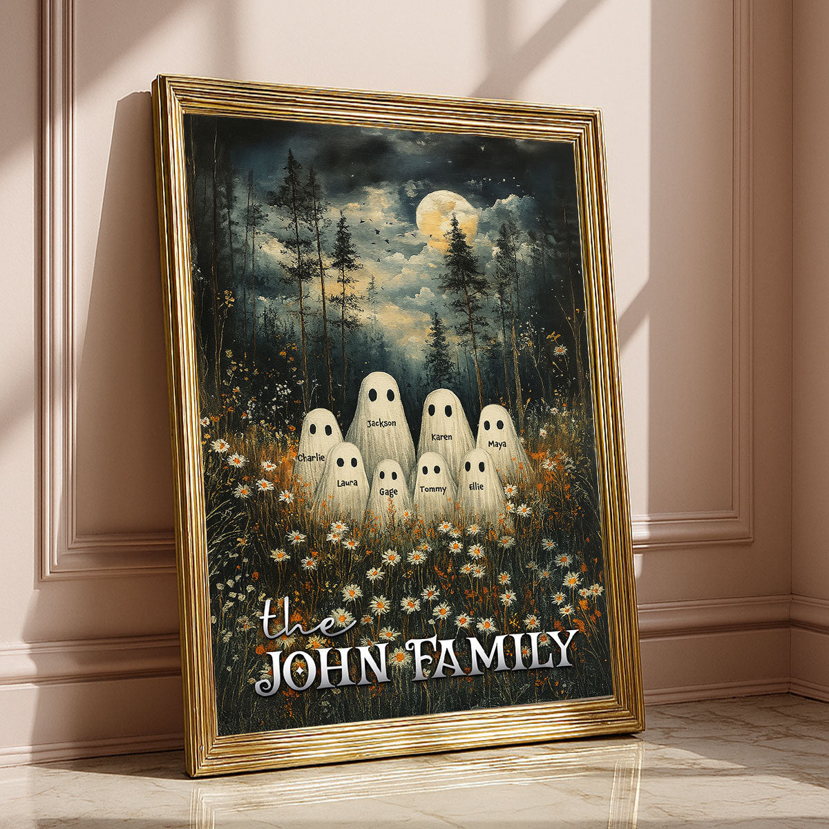 Halloween Family Portrait Personalized Poster Printing, Custom Family Halloween Wall Art