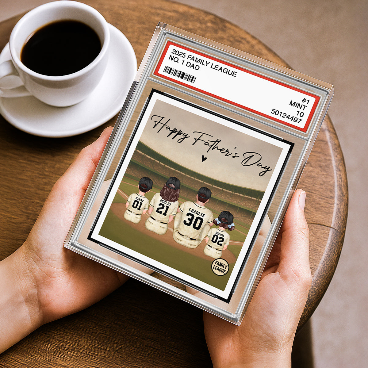 Retro Vintage Baseball Family No. 1 Dad Trading Card Style Personalized Rectangle Acrylic Block Plaque, Gift For Dad