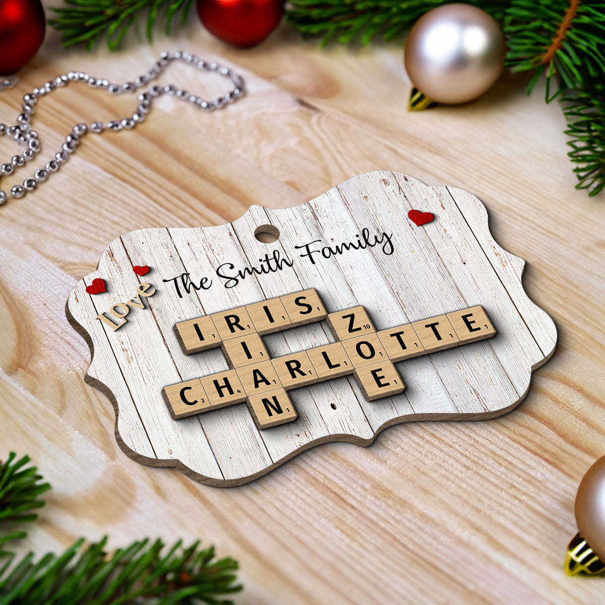 Family Love Crossword Puzzle Art Personalized 2-Layer Wooden Ornament, Christmas Decor, Created In A Moment, Treasured Forever
