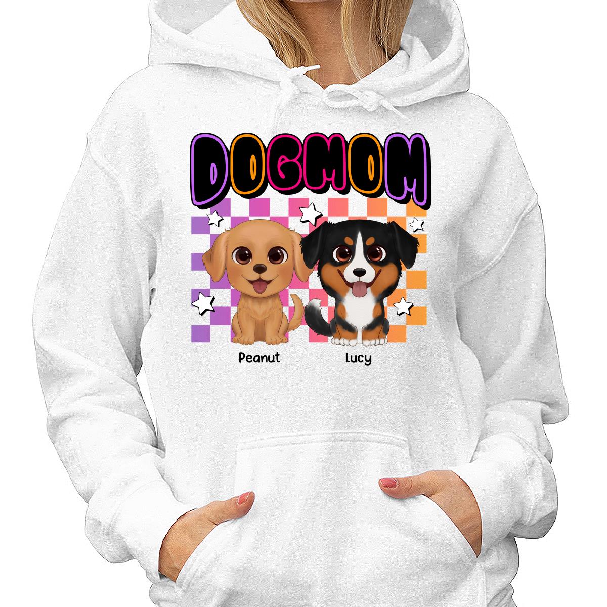 Retro Colorful Dog Mom Cute Sitting Dog Cartoon Personalized Shirt