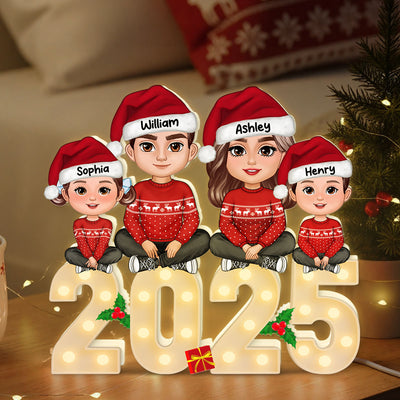 Family Sitting On Marquee Effect Letter Personalized LED Light Box, Christmas Decor For Family