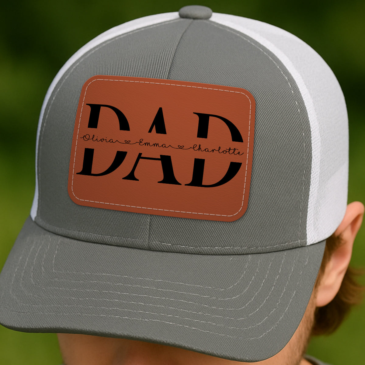 Custom Kids Name Personalized Dad Gift, Leather Patch Hat, Dad and Kids Trucker Hat, Father's Day Gift for Dad, Grandpa