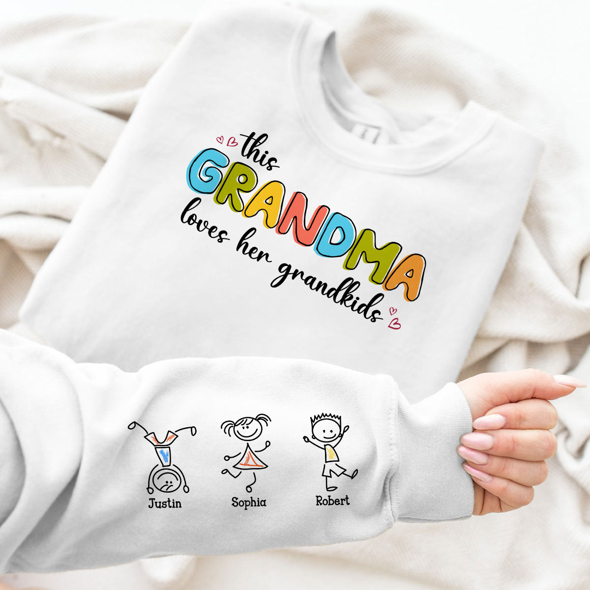 This Grandma Loves Her Grandkids Funny Cartoon Kids Personalized Sleeve Printed Sweatshirt, Gift For Mom, Grandma