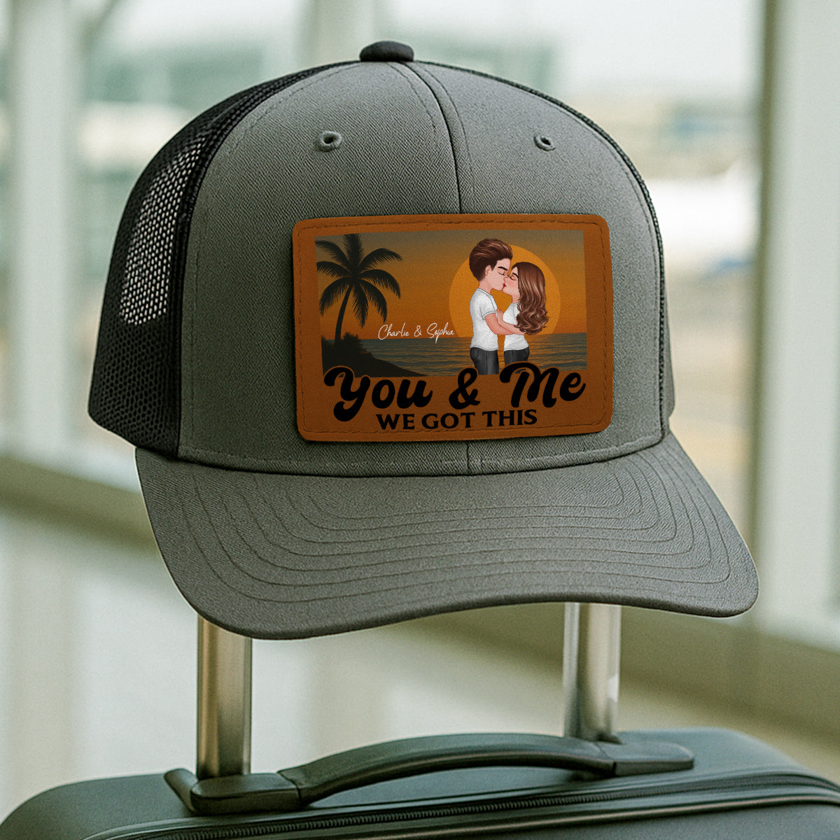 Retro Beach Summer Couple Kissing Personalized Leather Patch Hat