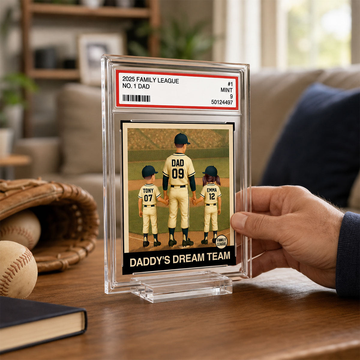 Baseball No. 1 Dad Man & Kids Trading Card Style - Personalized Acrylic Plaque