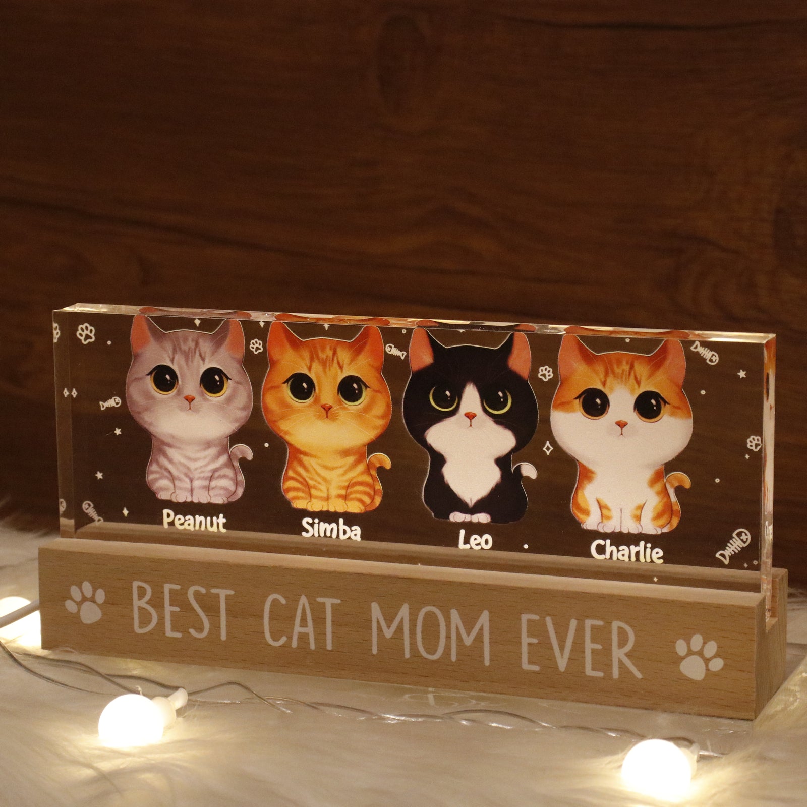 Gift For Cat Mom Personalized Acrylic Block LED Night Light