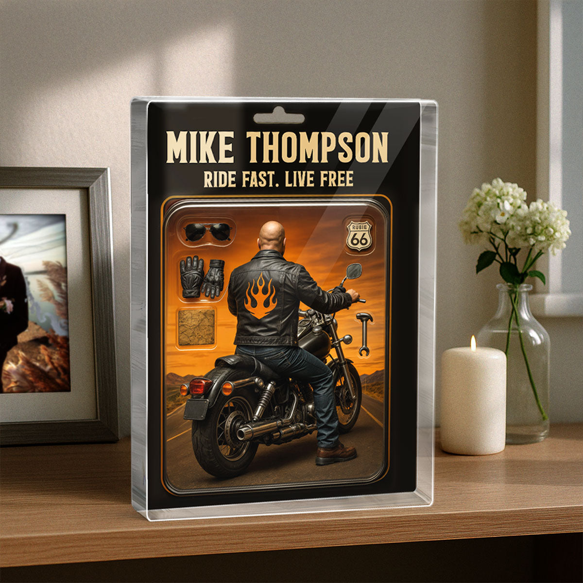 Biker Dad Grandpa Man Figure Style Personalized Acrylic Block Plaque