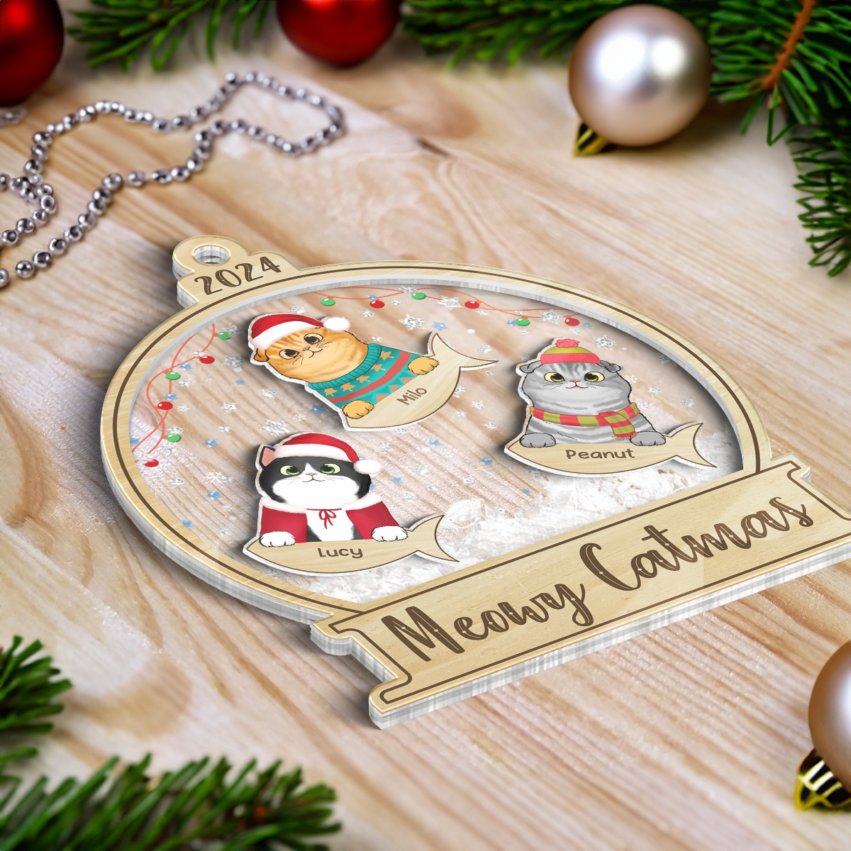 Meowy Catmas Personalized Shaker Ornament, Christmas Gift For Cat Lovers