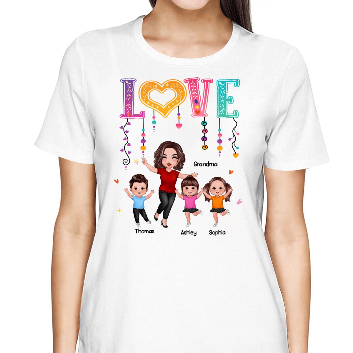 LOVE Happy Doll Grandma Mom With Kids Personalized Shirt
