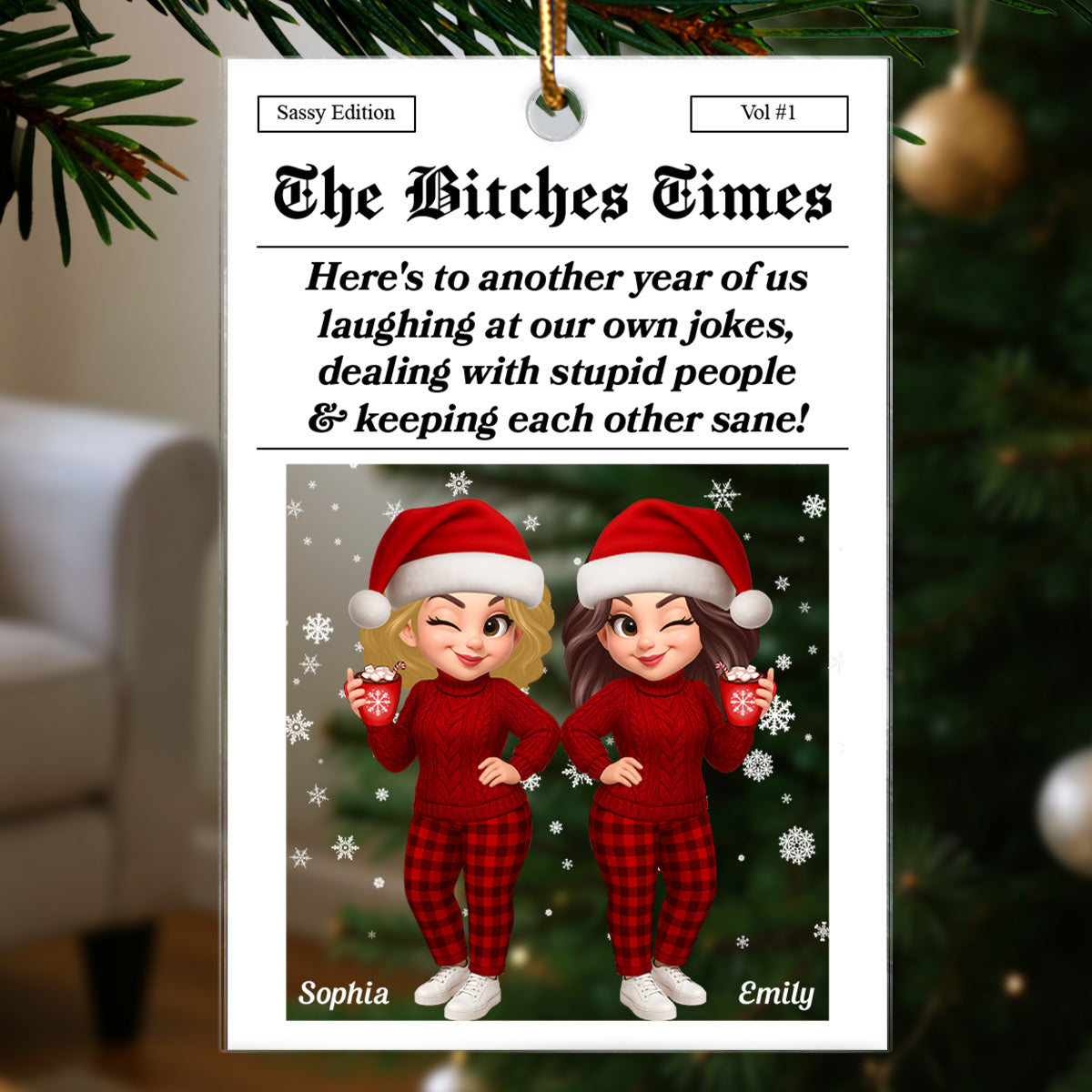 Funny Christmas Pretty Besties Magazine Edition - Personalized Acrylic Ornament - Gift For Best Friends