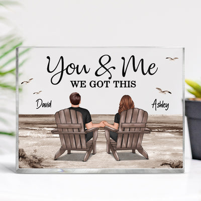 Retro Vintage Back View Couple Sitting Beach Landscape Personalized Rectangle Acrylic Block Plaque