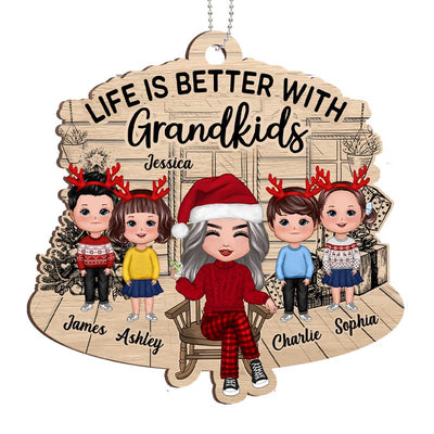 Grandma Grandkids Front Porch Personalized Christmas Wooden Ornament