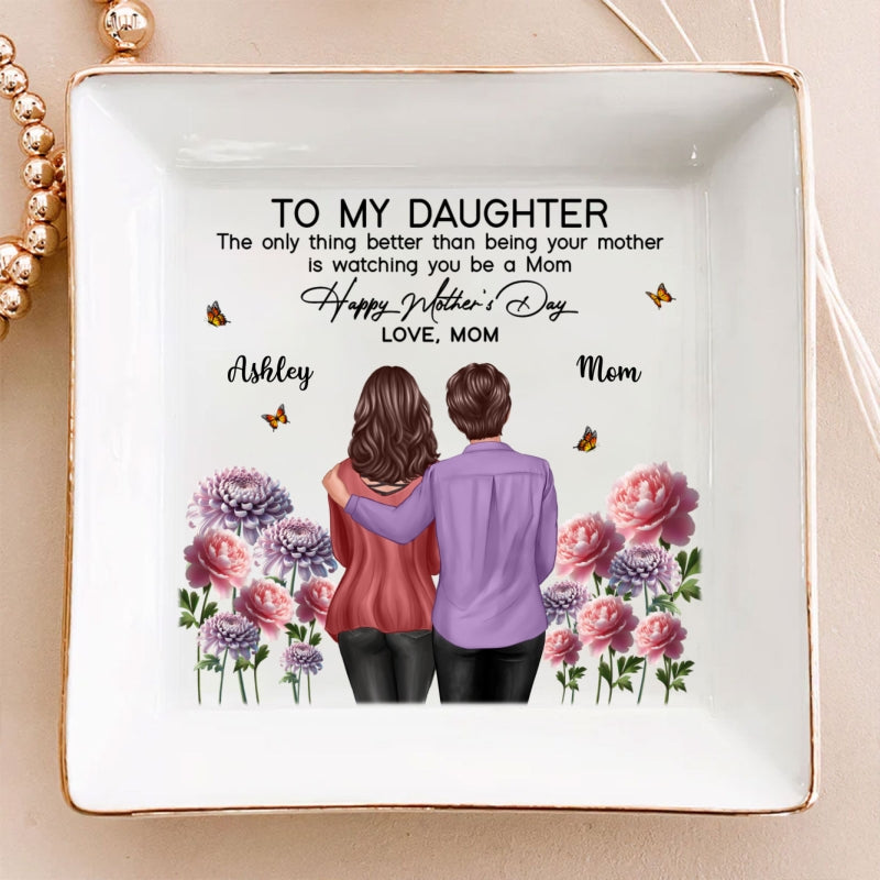 To My Daughter From Mom Happy Mother's Day Birth Flower Personalized Jewelry Dish, Gift For Daughter