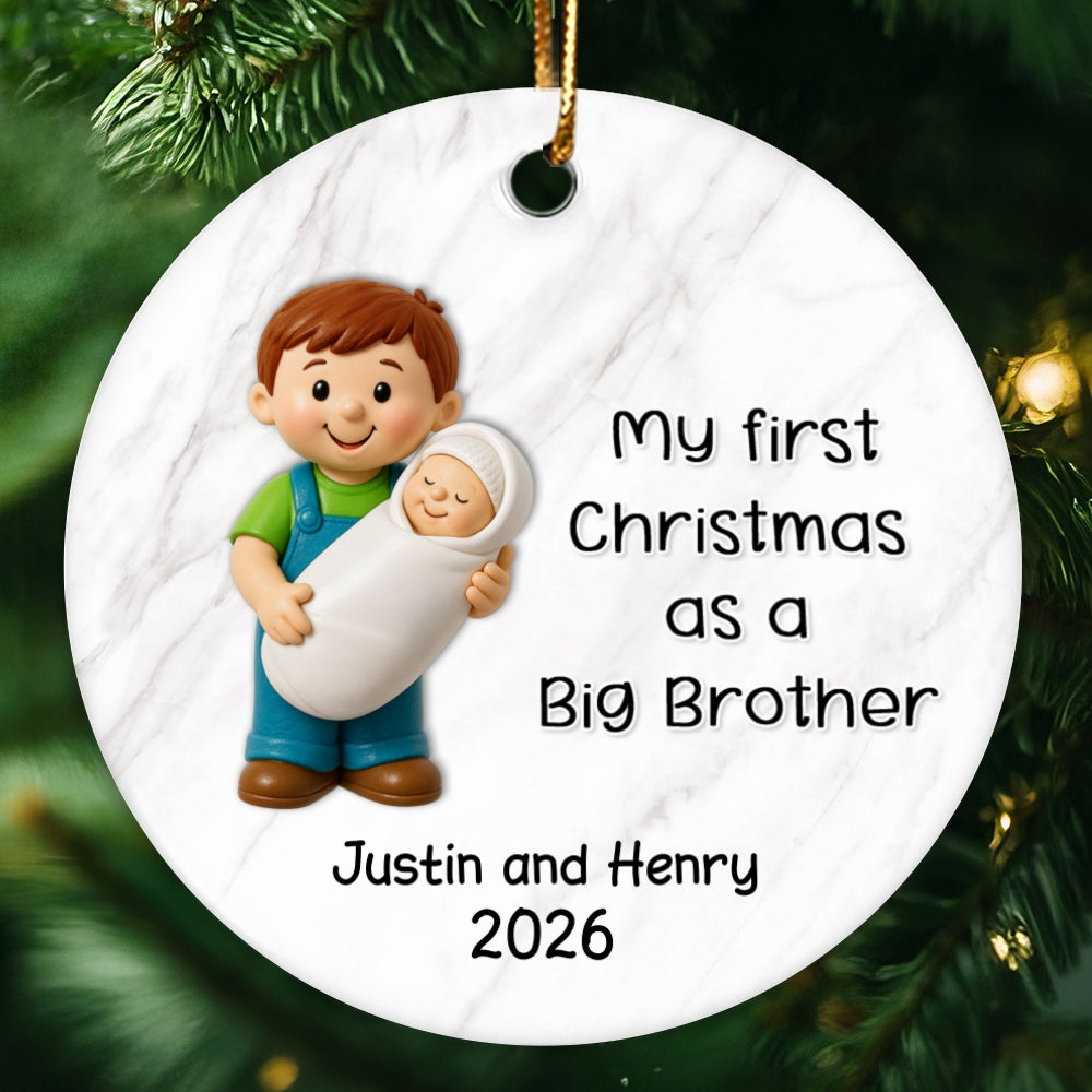 My First Christmas As Big Sister Big Brother - Personalized Ceramic Ornament - Proud New Big Siblings Gift