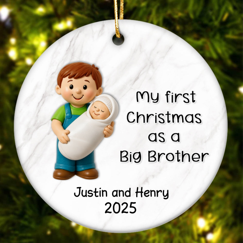 My First Christmas As Big Sister Big Brother - Personalized Ceramic Ornament - Proud New Big Siblings Gift