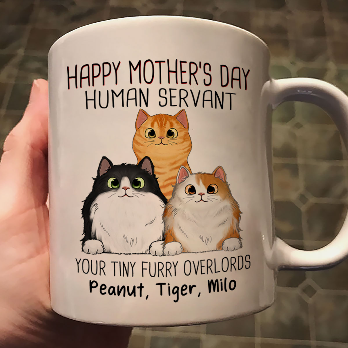 Happy Mother‘s Day Cat Human Servant Peeking Fluffy Cats Personalized Mug