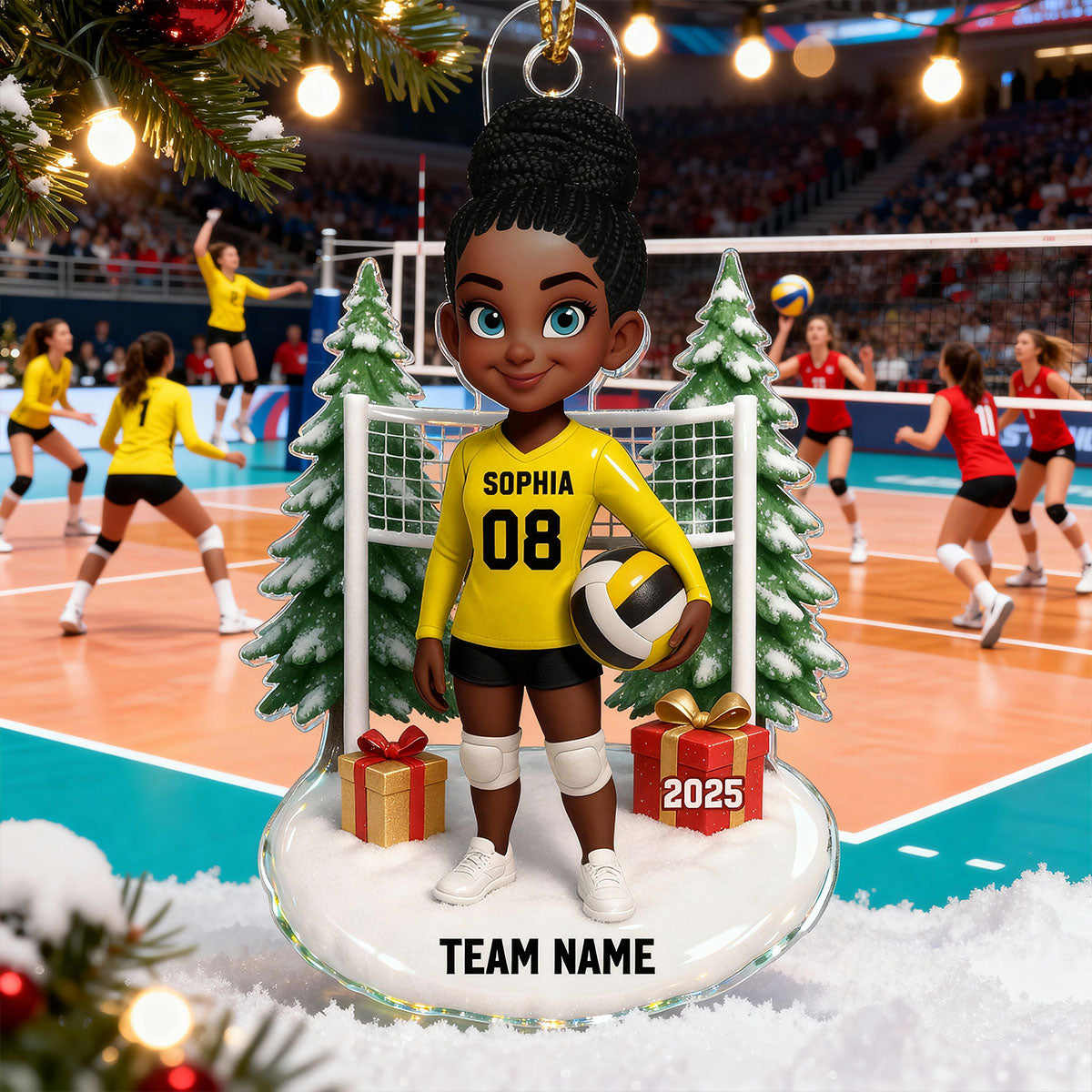 3D Effect Christmas Volleyball Player - Personalized Acrylic Ornament - Gift For Volleyball Lovers, School Volleyball Team