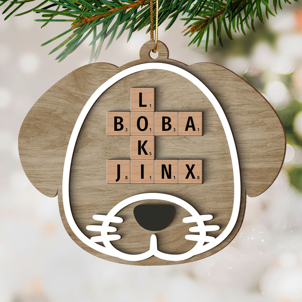 Dog Face Crossword Names Personalized 2-Layer Wooden Ornament, Christmas Gift for Dog Lovers