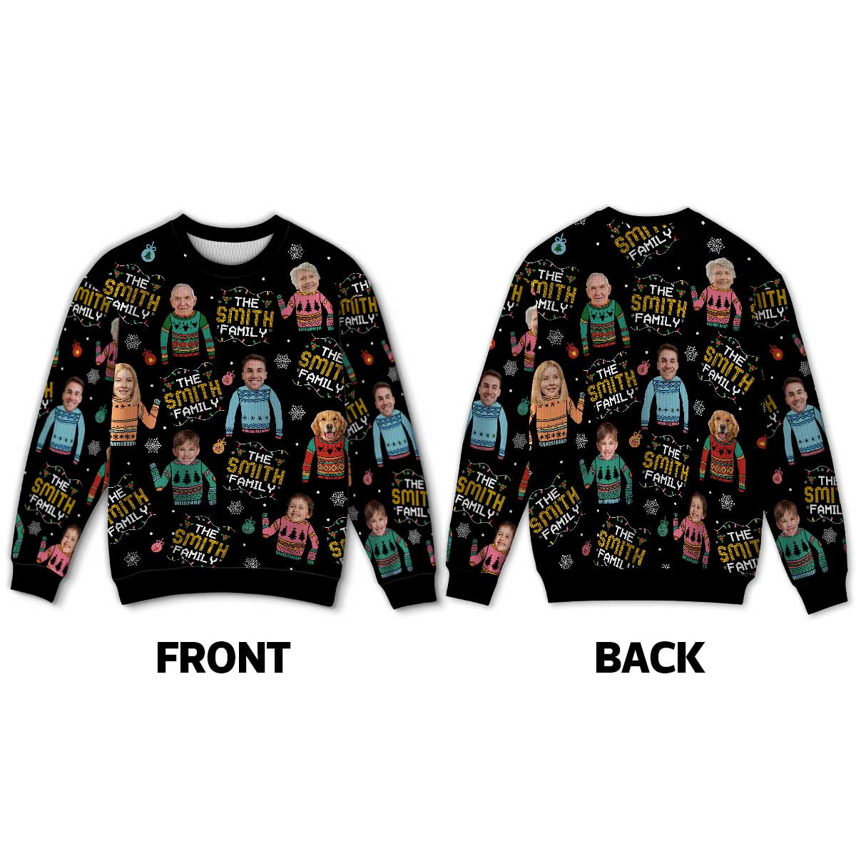 Family Photo Upload Funny Christmas Personalized Faux Knit Ugly Sweater