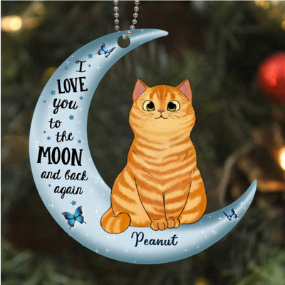 Love To The Moon Fluffy Cat Christmas Personalized Acrylic Ornament