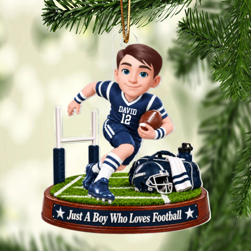 Just a Boy Who Loves Football - Personalized Acrylic Ornament - Christmas Gift for Son, Grandson