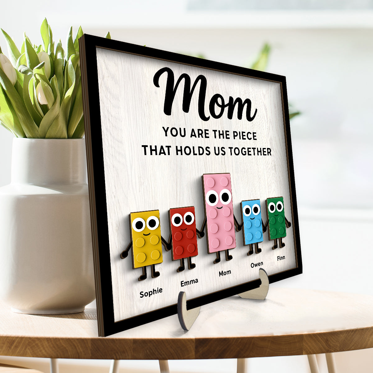 Mom And Kids Cute Puzzle Personalized 2-Layered Wooden Plaque, Gift for Mom, Gift for Wife, Gift for Grandma