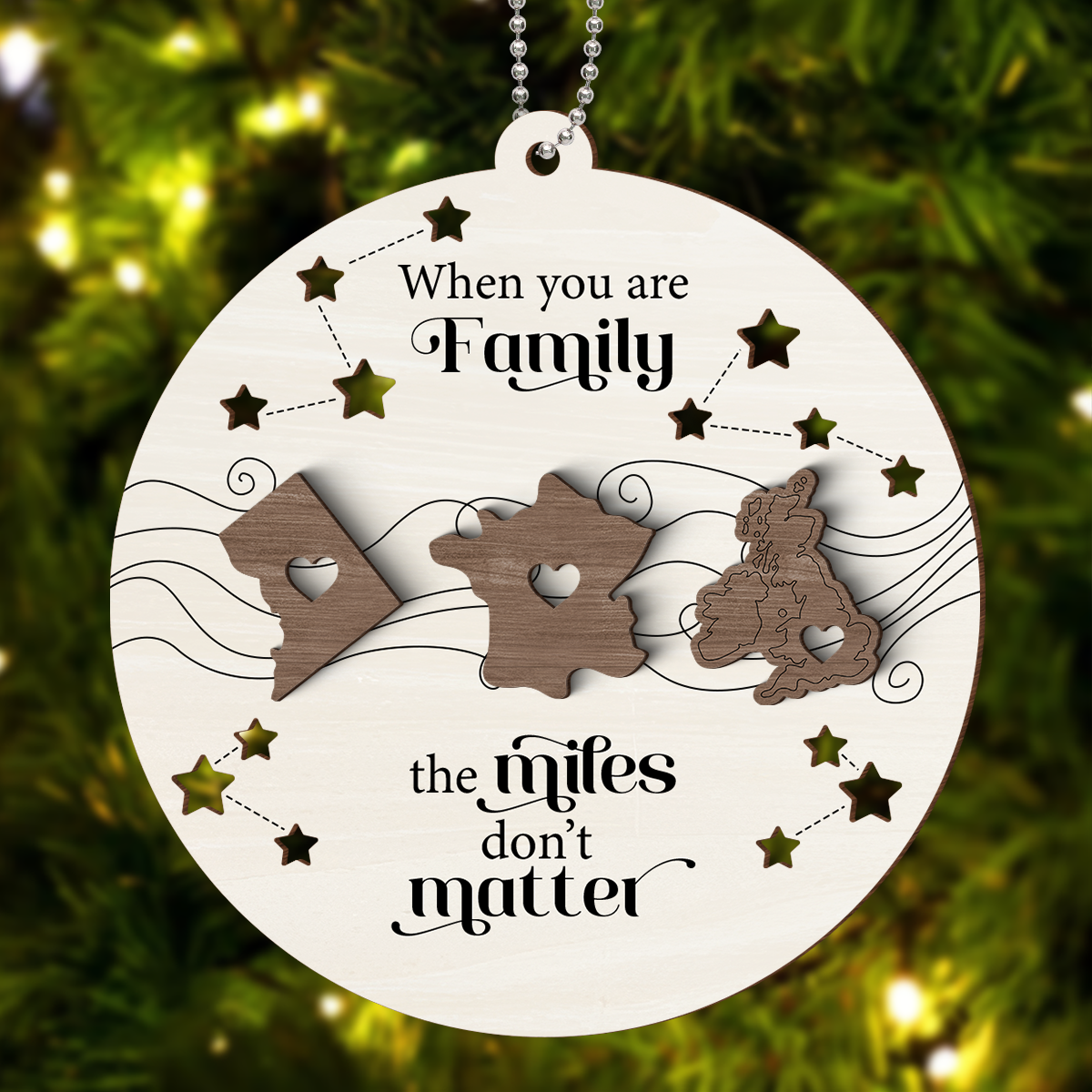 Countries Long Distance Family Friends Siblings Sisters Besties Personalized 2-Layer Wooden Ornament, Togetherness Christmas Gift