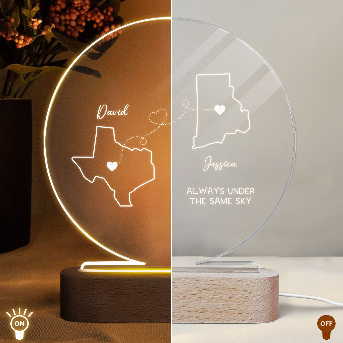 Custom Two Map Night Light for Couples, Gift for Her/Him, Long Distance Relationship Gift, Going Away Gift, Couple Gift, Christmas Gift