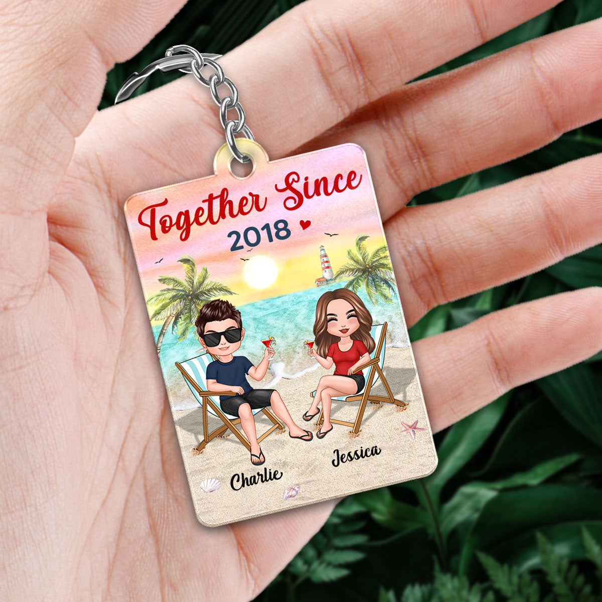 Doll Couple Sitting On Beach Summer Vibe Favorite Song QR Code Personalized Acrylic Keychain