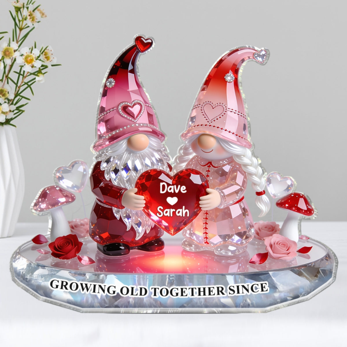 3D Effect Eternal Love Gnome Couple Forever Together - Personalized Acrylic Block Plaque - Gift For Couple, Gift For Him, For Her