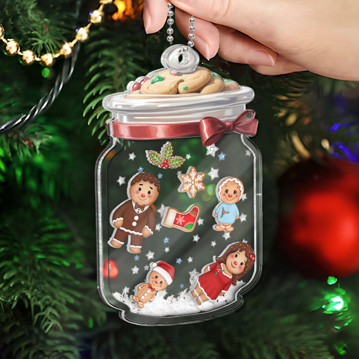 Gingerbread Cookies Jar Personalized Shaker Ornament, Family Christmas Gift