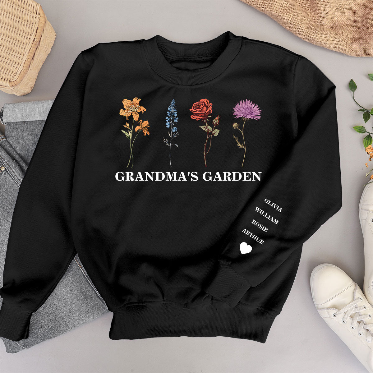 Custom Birth Month Sweatshirt Birth Flower Sweater, Grandma's Garden
