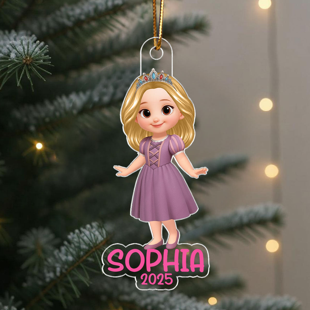 3D Effect Princess Personalized Acrylic Ornament, Christmas Gift for Kid Girls