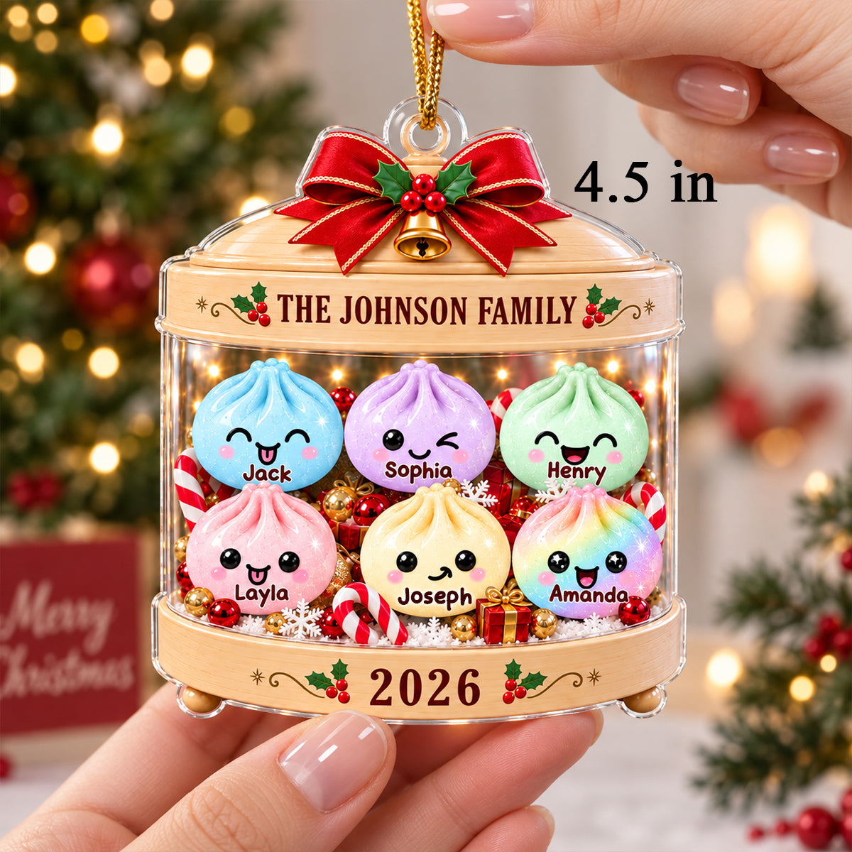 Cute Dumpling Family 2D Flat – Personalized Acrylic Ornament – Squishy Lover Christmas Keepsake 2026