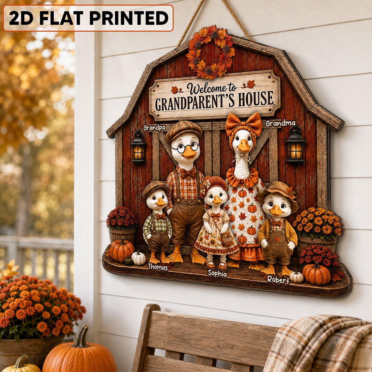 Grandma & Grandpa's Fall Goose Family - Personalized Wood Sign - Fall Season Decoration