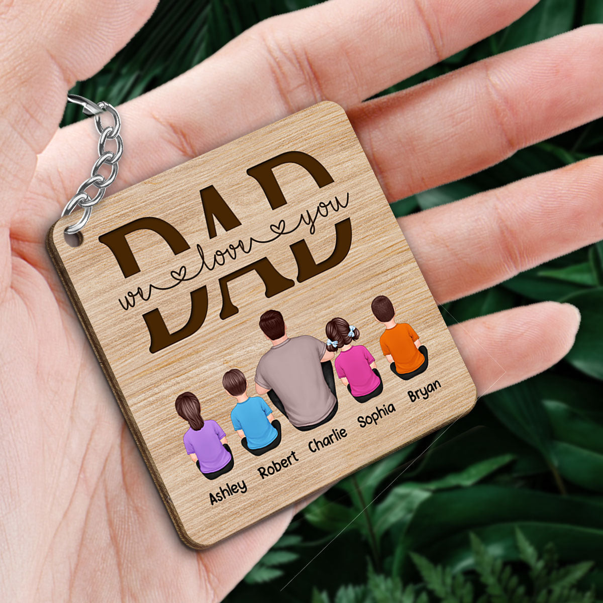 Best Dad Ever Drive Safe Daddy Back View Man Kids Dog Cat Personalized Wooden Keychain