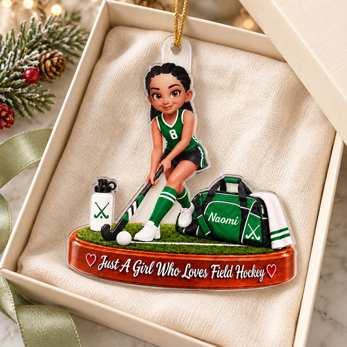 Just a Girl Who Loves Field Hockey - Personalized Acrylic Ornament - Christmas Gift for Daughter, Granddaughter