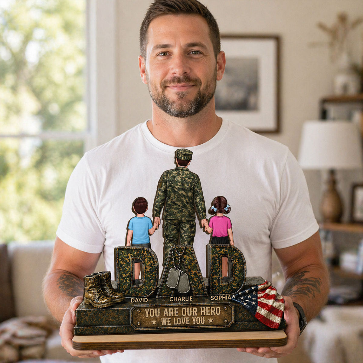 Army Dad You Are Our Hero - Personalized 2-Layered Wooden Plaque - Father's Day Gift For Dad, Husband