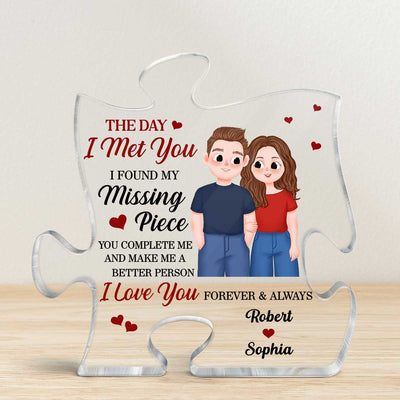 Cute Illustration Couple Found My Missing Piece Gift For Him For Her Personalized Puzzle Acrylic Plaque