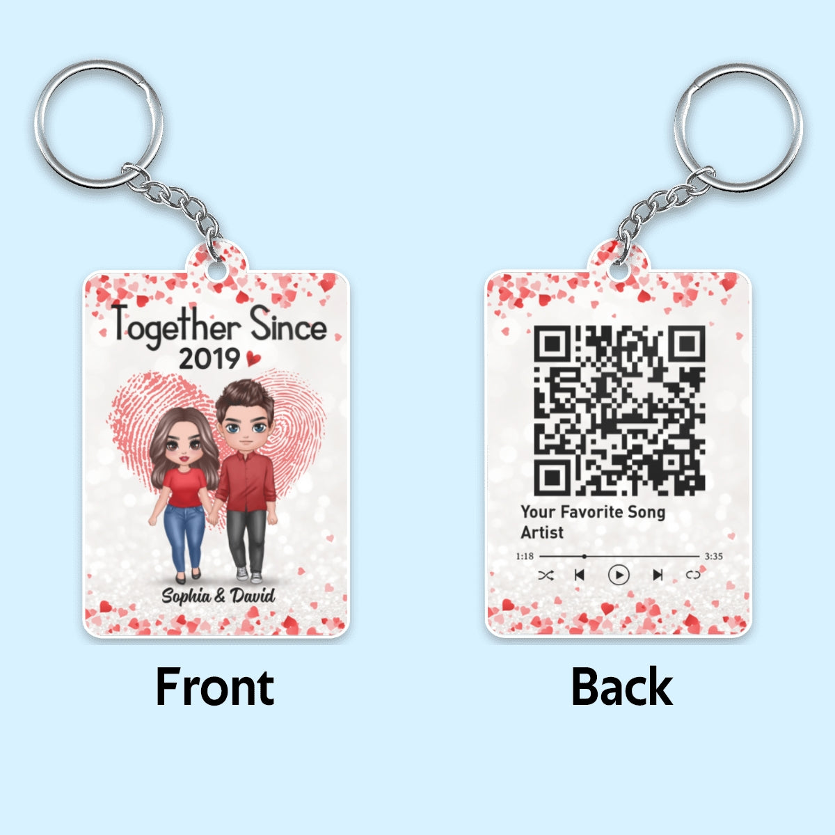 Fingerprint Doll Couple Standing Favorite Song Scannable QR Code Personalized Acrylic Keychain
