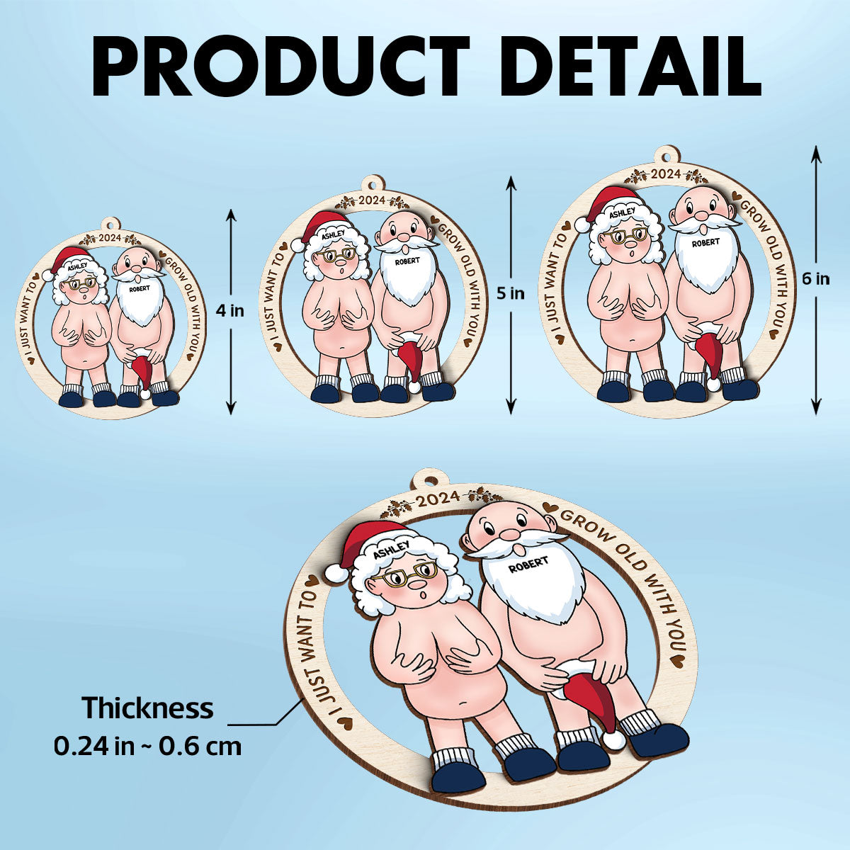 Funny Old Couple Personalized 2-Layer Wooden Ornament Christmas Gift for Him for Her