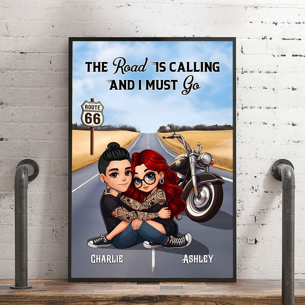 On A Dark Desert Highway Cool Wind In My Hair Motorcycle Riding Personalized Poster for Biker Couples