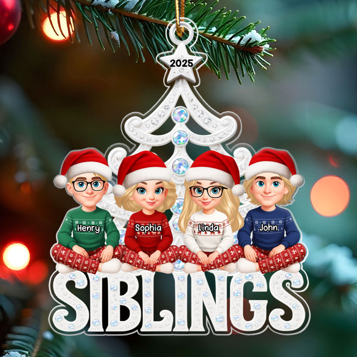 Siblings Forever Metallic Crystal Effect - Personalized Acrylic Ornament - Christmas Gift for Siblings