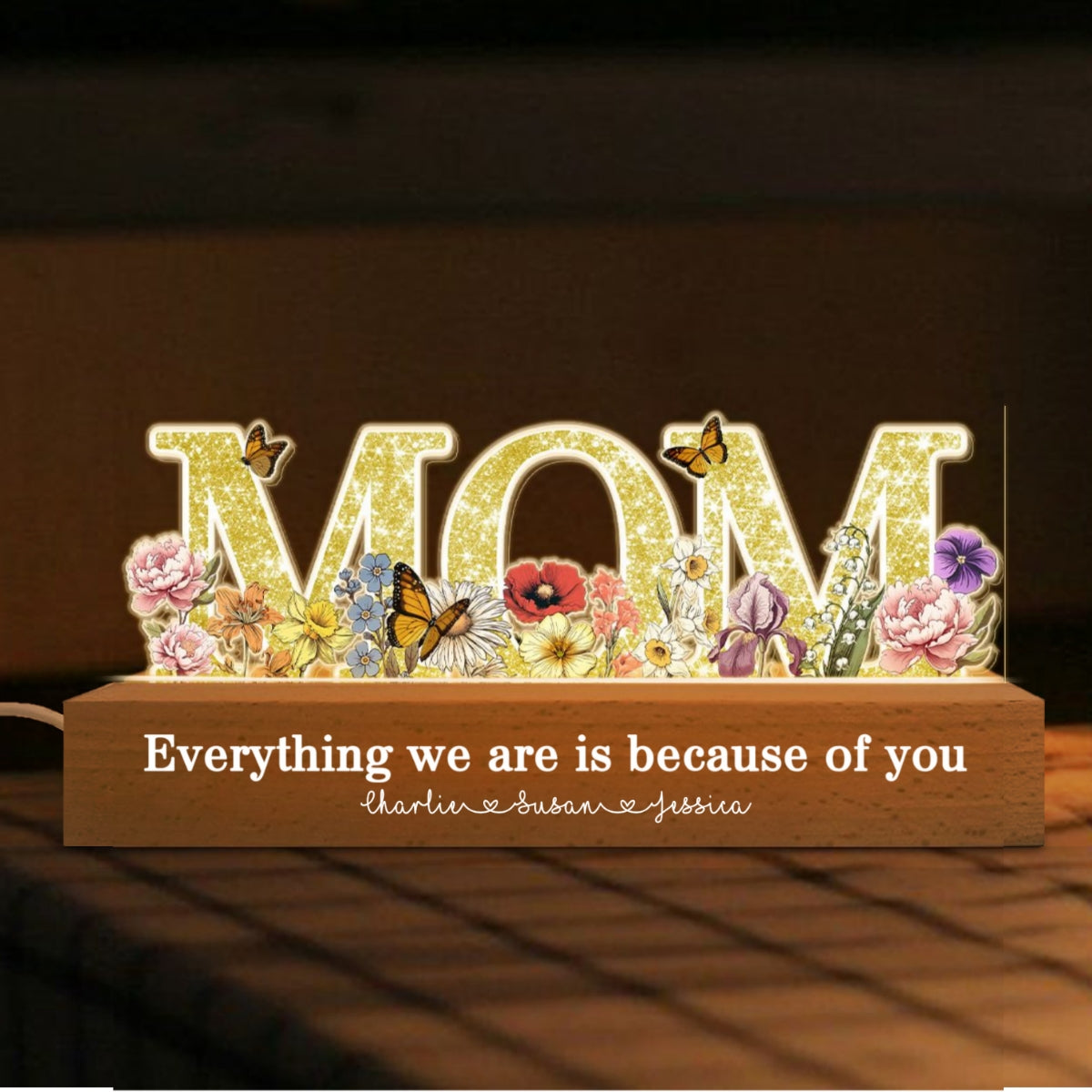 Floral Custom Shaped Personalized Birth Month Flower Acrylic LED Night Light, Heartfelt 2025 Gift For Mom, For Grandma