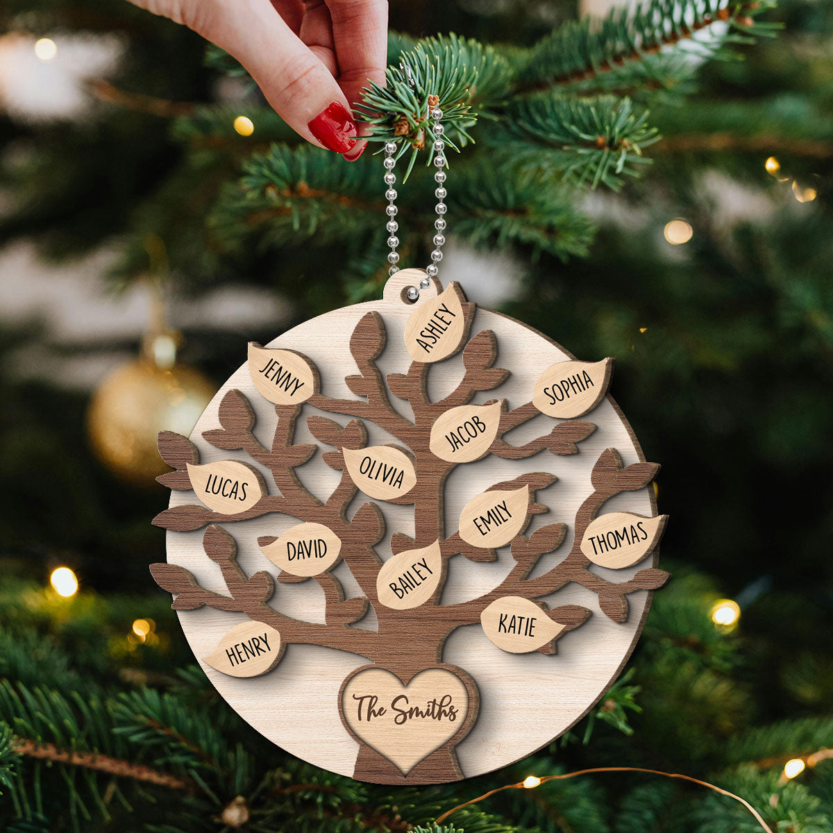 Family Tree Member Names Personalized 2-Layer Wooden Ornament
