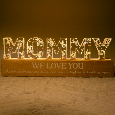 Mommy Drawing Cute Kids Personalized LED Night Light, Gift For Mom