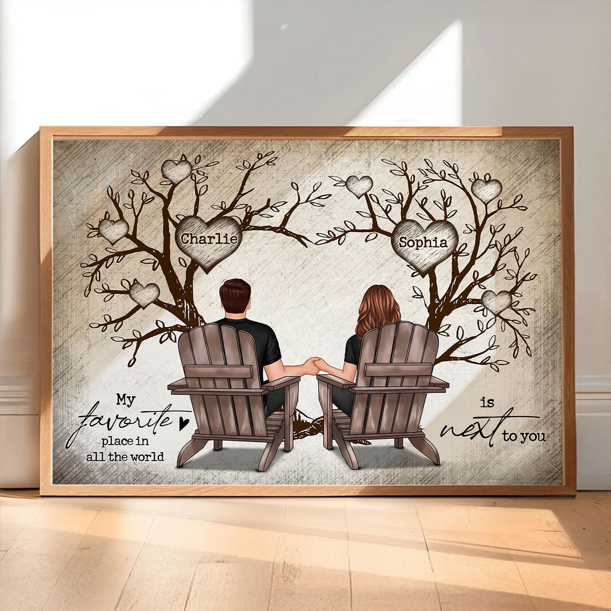 Couple Heart Tree Sitting Personalized Poster, Home Decoration, Anniversary Gift For Couple,  Gift For Him, For Her