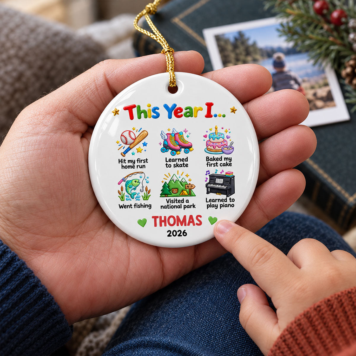 Things Kid Achieved This Year I... 2D Flat - Personalized Ceramic Ornament - Kid Milestones Keepsake, Custom Childhood Memories Keepsake