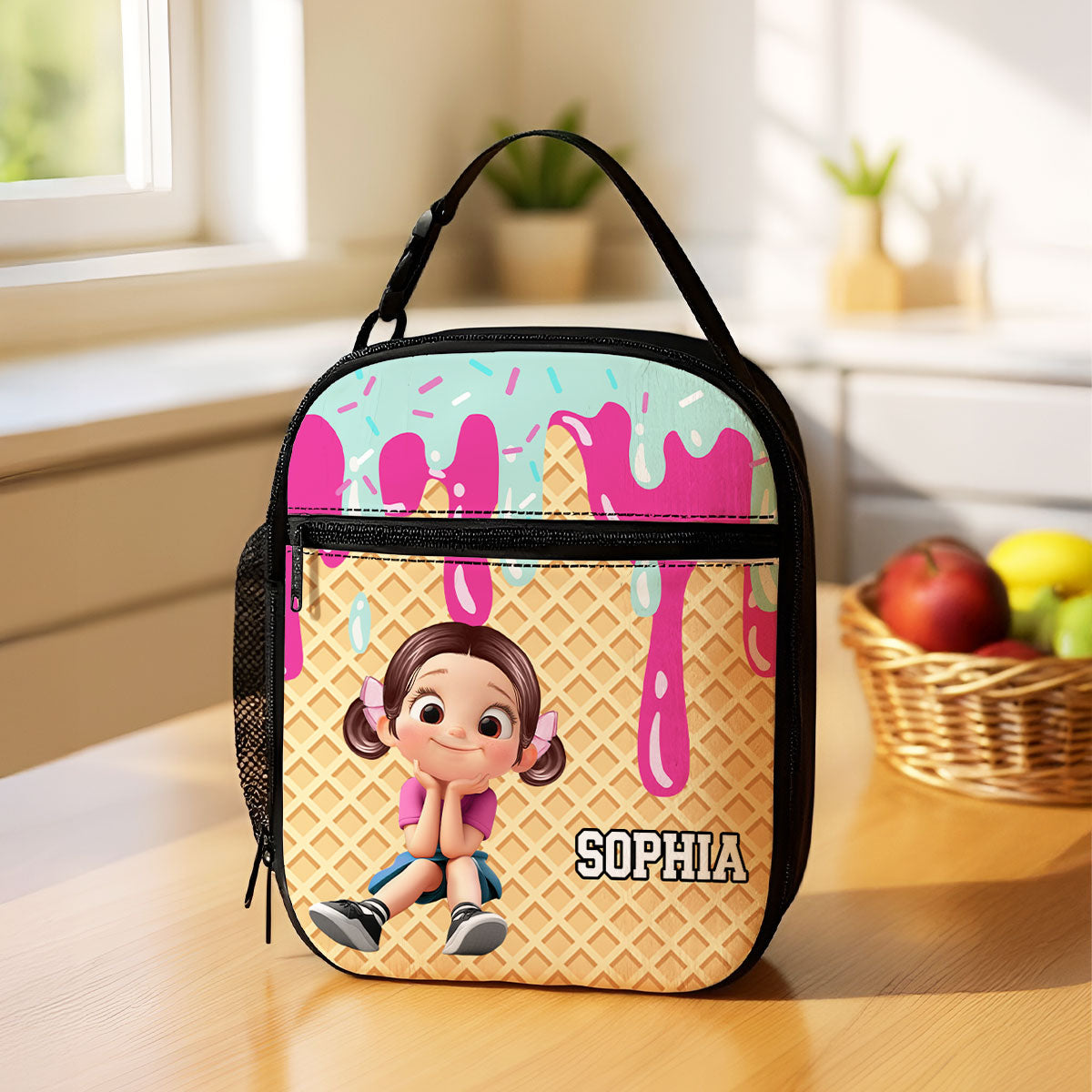 Ice Cream Drip Personalized Insulated Kid Lunch Bag, Back to School Lunch Bag for Kids